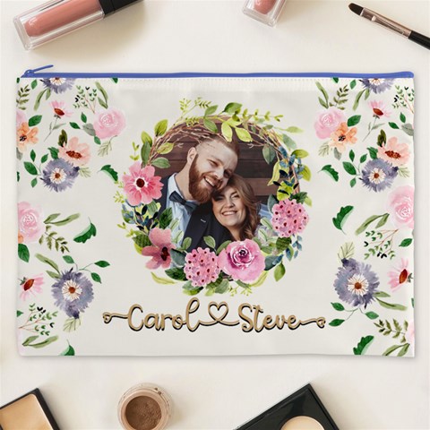 Personalized Floral wreath Love Photo Name Cosmetic Bag Cosmetic Bag (XXXL) from UrbanLoad.com Front