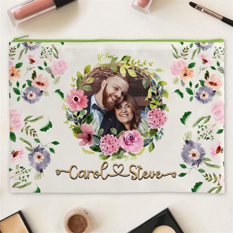 Personalized Floral wreath Love Photo Name Cosmetic Bag Cosmetic Bag (XXXL) from UrbanLoad.com Front