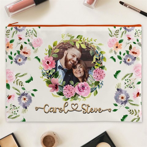Personalized Floral wreath Love Photo Name Cosmetic Bag Cosmetic Bag (XXXL) from UrbanLoad.com Front