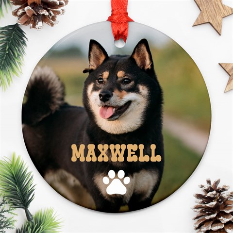 Personalized Christmas Pet Name Any Text Photo Round Ornament Round Ornament (Two Sides) from UrbanLoad.com Front