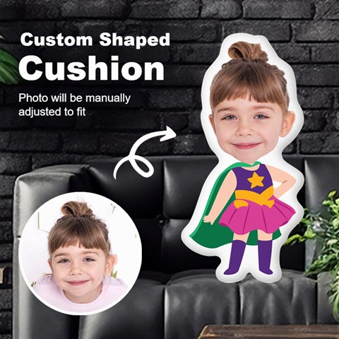 Personalized Photo in Superwoman Cartoon Style Custom Shaped Cushion Cut To Shape Cushion Case from UrbanLoad.com Front