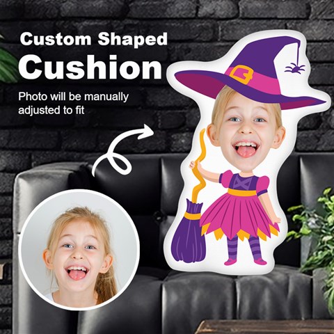 Personalized Photo in Witch Cartoon Style Custom Shaped Cushion Cut To Shape Cushion Case from UrbanLoad.com Front