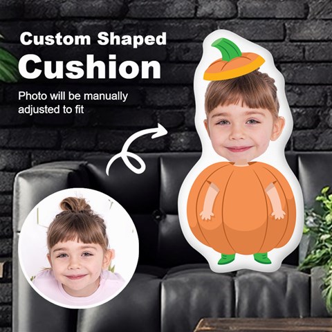 Personalized Photo in Pumpkin Monster Cartoon Style Custom Shaped Cushion Cut To Shape Cushion Case from UrbanLoad.com Front