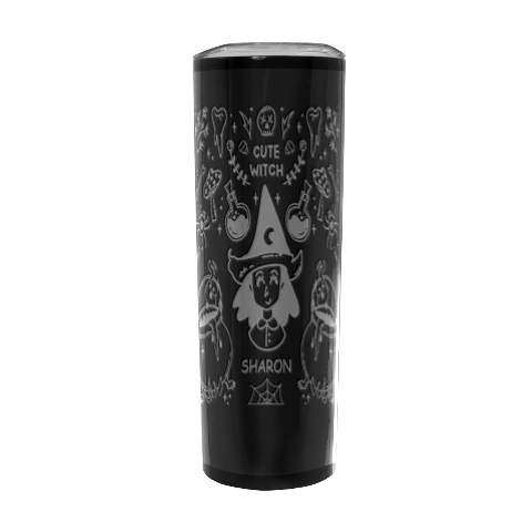 Personalized Halloween Cute Witch Name Any Text Stainless Steel Travel Tumbler 20oz Stainless Steel Travel Tumbler (Black) from UrbanLoad.com Front