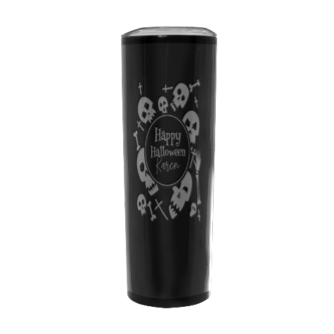 Personalized Halloween Bones Badge Name Any Text Stainless Steel Travel Tumbler 20oz Stainless Steel Travel Tumbler (Black) from UrbanLoad.com Front