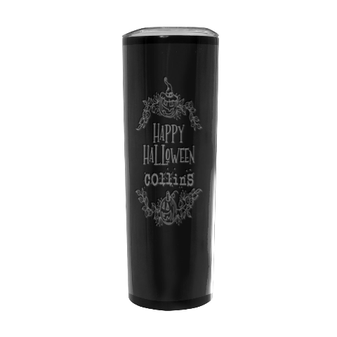 Personalized Halloween Floral Name Any Text Stainless Steel Travel Tumbler 20oz Stainless Steel Travel Tumbler (Black) from UrbanLoad.com Front