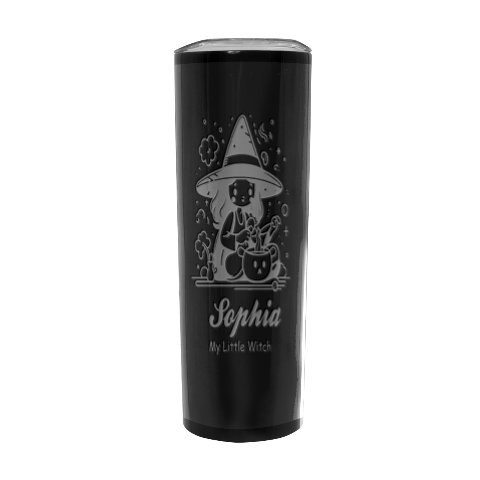 Personalized Halloween Little Girl Witch Name Any Text Stainless Steel Travel Tumbler 20oz Stainless Steel Travel Tumbler (Black) from UrbanLoad.com Front