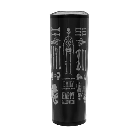 Personalized Halloween Skull and Bones Illustration Name Any Text Stainless Steel Travel Tumbler 20oz Stainless Steel Travel Tumbler (Black) from UrbanLoad.com Front
