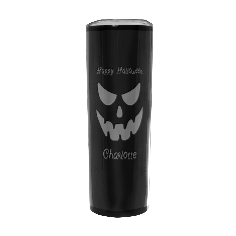 Personalized Halloween Pumpkin Face Name Any Text Stainless Steel Travel Tumbler 20oz Stainless Steel Travel Tumbler (Black) from UrbanLoad.com Front