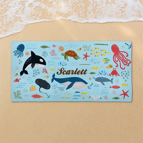 Custom Sea Creatures Animals Any Text Name 54 X27  Super Absorbent Beach Towel	 from UrbanLoad.com Front
