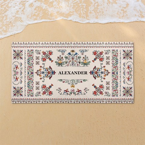 Custom Vintage Flourish Ornament Any Text Name 54 X27  Super Absorbent Beach Towel	 from UrbanLoad.com Front