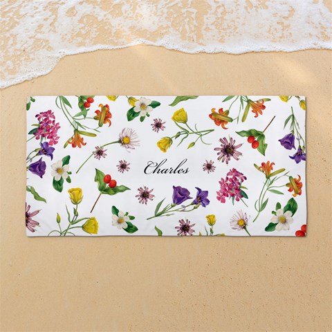 Custom Hand Drawn Floral Name Any Text 54 X27  Super Absorbent Beach Towel	 from UrbanLoad.com Front