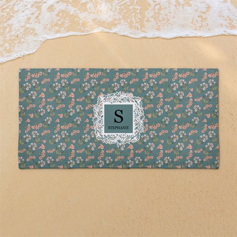 Custom Floral Initial Name 54 X27  Super Absorbent Beach Towel	 from UrbanLoad.com Front