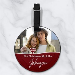 Custom Christmas Anniversary Photo Name Any Text Nappa Leather Luggage Tag Round from UrbanLoad.com Back