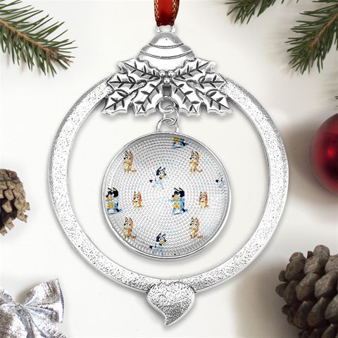 Bluey, Bluey merch, Bluey pattern, Bluey Bluey, bingo, Bluey design, bluey dog Metal Silver X mas Leaves Round Ornament from UrbanLoad.com Front