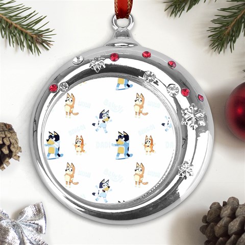 Bluey, Bluey merch, Bluey pattern, Bluey Bluey, bingo, Bluey design, bluey dog Metal Snowflake Red Crystal Round Ornament from UrbanLoad.com Front