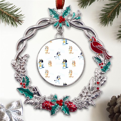 Bluey, Bluey merch, Bluey pattern, Bluey Bluey, bingo, Bluey design, bluey dog Metal X mas Wreath Holly leaf Ornament from UrbanLoad.com Front