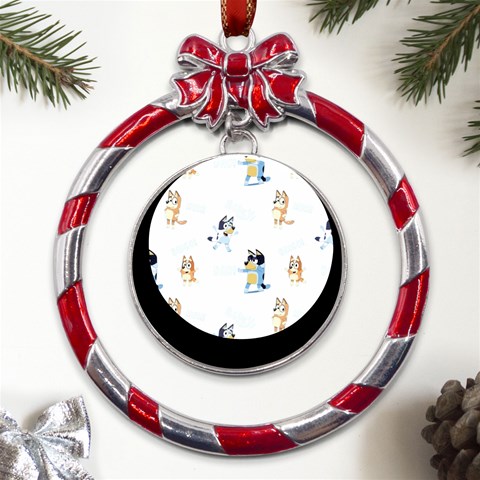 Bluey, Bluey merch, Bluey pattern, Bluey Bluey, bingo, Bluey design, bluey dog Metal Red Ribbon Round Ornament from UrbanLoad.com Front