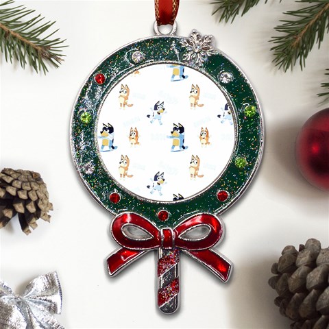 Bluey, Bluey merch, Bluey pattern, Bluey Bluey, bingo, Bluey design, bluey dog Metal X Mas Lollipop with Crystal Ornament from UrbanLoad.com Front