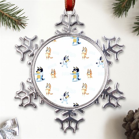 Bluey, Bluey merch, Bluey pattern, Bluey Bluey, bingo, Bluey design, bluey dog Metal Large Snowflake Ornament from UrbanLoad.com Front
