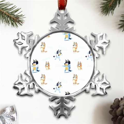 Bluey, Bluey merch, Bluey pattern, Bluey Bluey, bingo, Bluey design, bluey dog Metal Small Snowflake Ornament from UrbanLoad.com Front