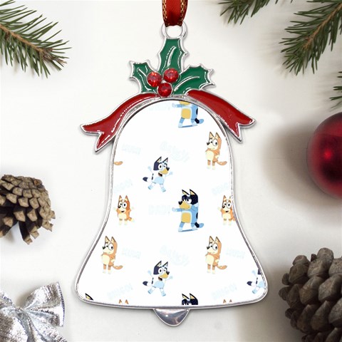 Bluey, Bluey merch, Bluey pattern, Bluey Bluey, bingo, Bluey design, bluey dog Metal Holly Leaf Bell Ornament from UrbanLoad.com Front