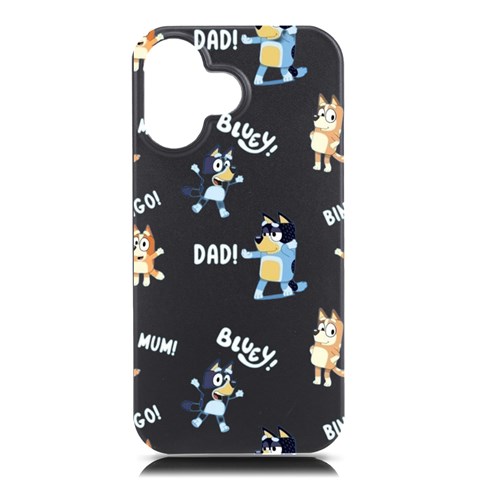 Bluey, Bluey merch, Bluey pattern, Bluey Bluey, bingo, Bluey design, bluey dog iPhone 16 Black UV Print PC Hardshell Case from UrbanLoad.com Front