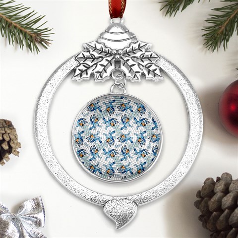 Bluey, Bluey merch, Bluey pattern, Bluey Bluey, bingo, Bluey design, bluey dog Metal Silver X mas Leaves Round Ornament from UrbanLoad.com Front