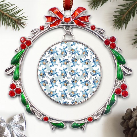 Bluey, Bluey merch, Bluey pattern, Bluey Bluey, bingo, Bluey design, bluey dog Metal X mas Wreath Ribbon Ornament from UrbanLoad.com Front