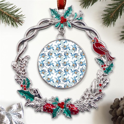 Bluey, Bluey merch, Bluey pattern, Bluey Bluey, bingo, Bluey design, bluey dog Metal X mas Wreath Holly leaf Ornament from UrbanLoad.com Front