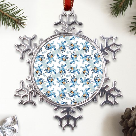 Bluey, Bluey merch, Bluey pattern, Bluey Bluey, bingo, Bluey design, bluey dog Metal Large Snowflake Ornament from UrbanLoad.com Front