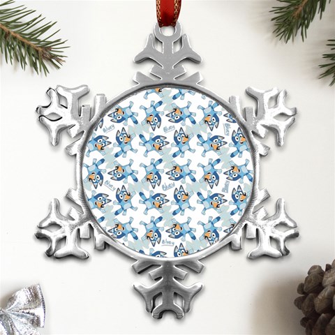 Bluey, Bluey merch, Bluey pattern, Bluey Bluey, bingo, Bluey design, bluey dog Metal Small Snowflake Ornament from UrbanLoad.com Front