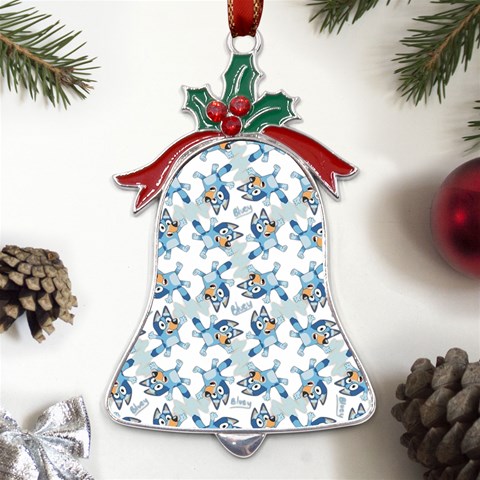 Bluey, Bluey merch, Bluey pattern, Bluey Bluey, bingo, Bluey design, bluey dog Metal Holly Leaf Bell Ornament from UrbanLoad.com Front