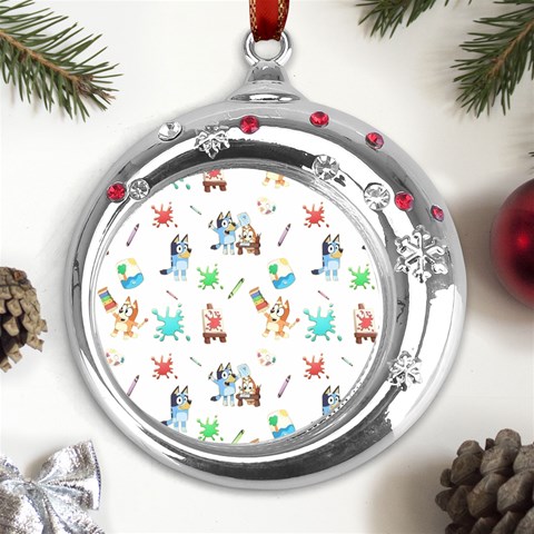 Bluey, Bluey merch, Bluey pattern, Bluey Bluey, bingo, Bluey design, bluey dog Metal Snowflake Red Crystal Round Ornament from UrbanLoad.com Front