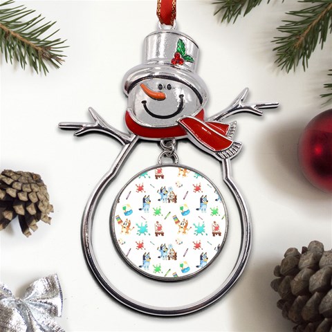 Bluey, Bluey merch, Bluey pattern, Bluey Bluey, bingo, Bluey design, bluey dog Metal Snowman Ornament from UrbanLoad.com Front