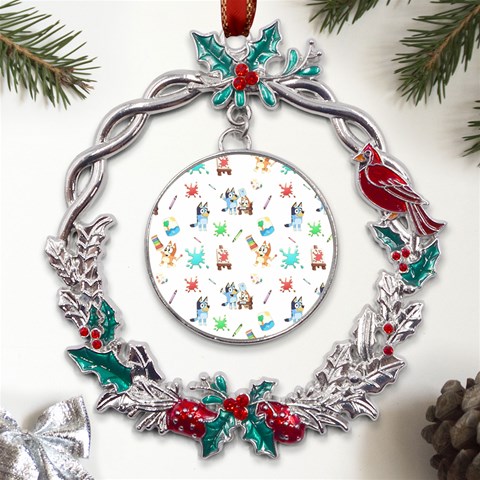 Bluey, Bluey merch, Bluey pattern, Bluey Bluey, bingo, Bluey design, bluey dog Metal X mas Wreath Holly leaf Ornament from UrbanLoad.com Front