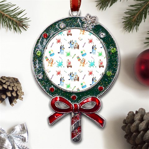 Bluey, Bluey merch, Bluey pattern, Bluey Bluey, bingo, Bluey design, bluey dog Metal X Mas Lollipop with Crystal Ornament from UrbanLoad.com Front