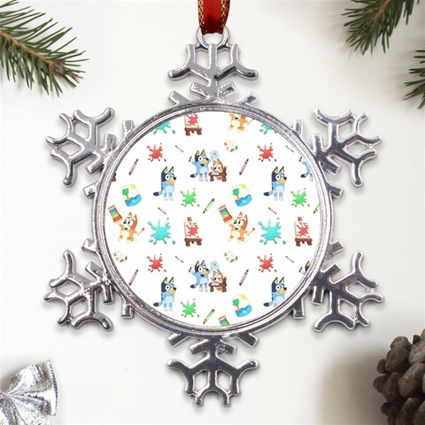 Bluey, Bluey merch, Bluey pattern, Bluey Bluey, bingo, Bluey design, bluey dog Metal Large Snowflake Ornament from UrbanLoad.com Front