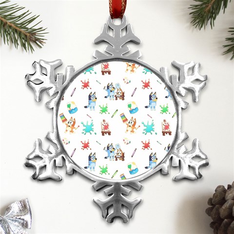 Bluey, Bluey merch, Bluey pattern, Bluey Bluey, bingo, Bluey design, bluey dog Metal Small Snowflake Ornament from UrbanLoad.com Front