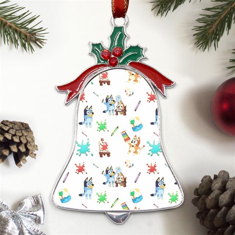 Bluey, Bluey merch, Bluey pattern, Bluey Bluey, bingo, Bluey design, bluey dog Metal Holly Leaf Bell Ornament from UrbanLoad.com Front