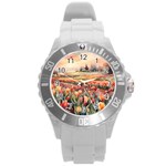 Tulips Field Tree Round Plastic Sport Watch (L)
