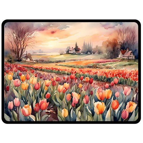 Tulips Field Tree 80  x 56  Two Sides Fleece Blanket (Large) from UrbanLoad.com 80 x60  Blanket Front