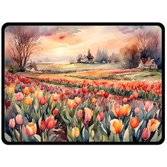 Tulips Field Tree 80  x 56  Two Sides Fleece Blanket (Large) from UrbanLoad.com 80 x60  Blanket Back