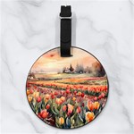 Tulips Field Tree Nappa Leather Luggage Tag Round