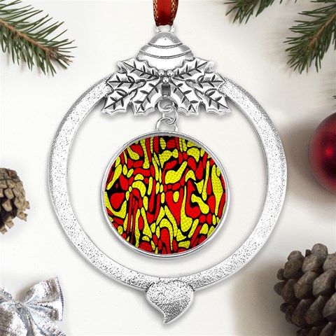 RBY 127 Metal Silver X mas Leaves Round Ornament from UrbanLoad.com Front