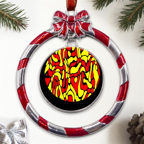 RBY 127 Metal Red Ribbon Round Ornament from UrbanLoad.com Front