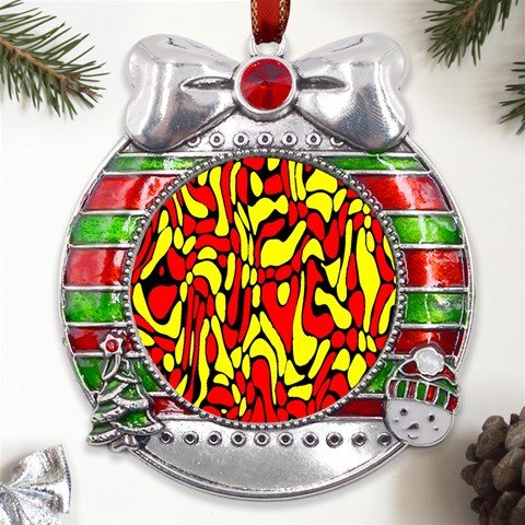 RBY 127 Metal X Mas Ribbon With Red Crystal Round Ornament from UrbanLoad.com Front