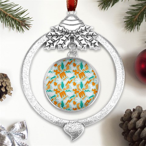 Design Pattern Seamless Tropical Metal Silver X mas Leaves Round Ornament from UrbanLoad.com Front