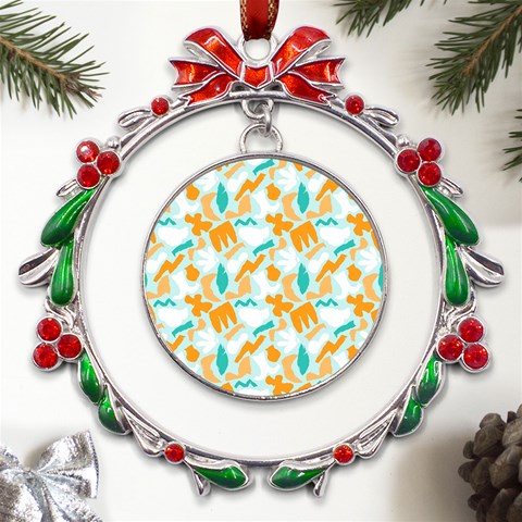 Design Pattern Seamless Tropical Metal X mas Wreath Ribbon Ornament from UrbanLoad.com Front