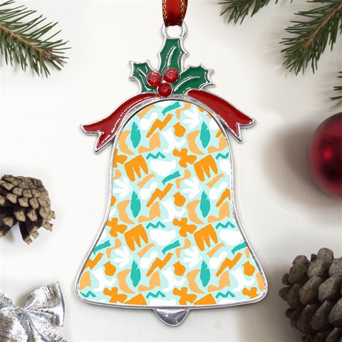 Design Pattern Seamless Tropical Metal Holly Leaf Bell Ornament from UrbanLoad.com Front